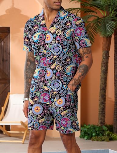 LecGee Men's Rave Outfits Hawaiian Shirts and Shorts Sets 2 Pieces Retro 80s 90s Outfit4