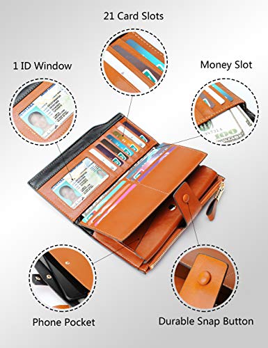 Demon&Hunter Women's RFID Blocking Large Capacity Luxury Wax Genuine Leather Purse Wallet DZA20834