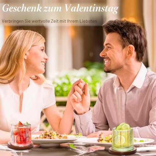 Uten Drehbare Wassergläser, Whisky Gläser 275 ml, Bambus Untersetzer – Ansicht 2