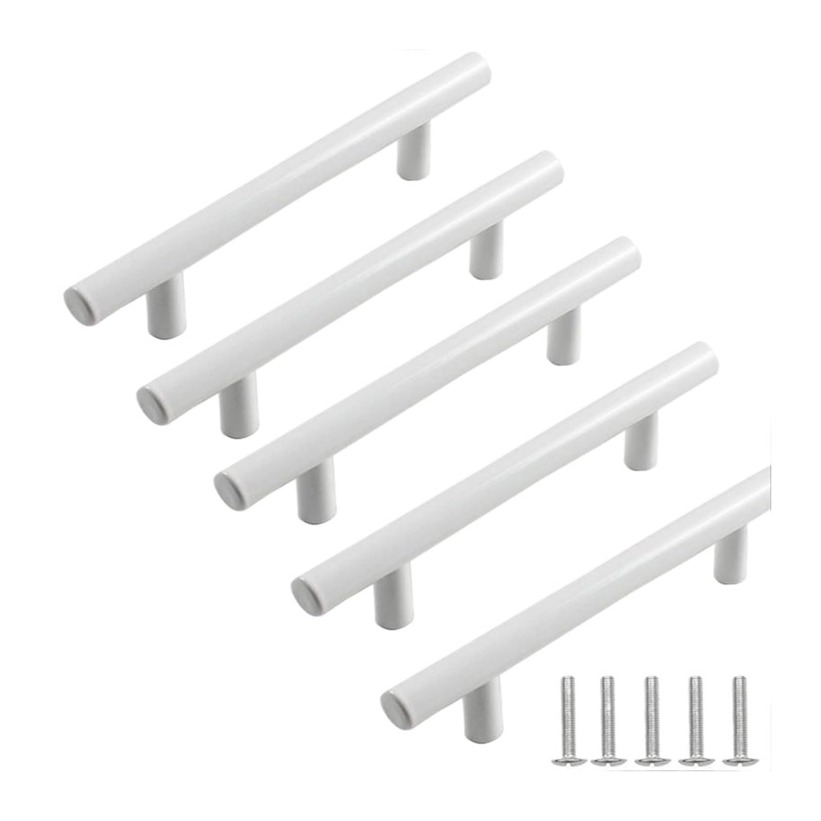Znjamn White 5 Pcs Classic Cabinet Handles Dresser Drawer Pulls, Bathroom Hardware, 96Mm Hole Centers For Cabinet