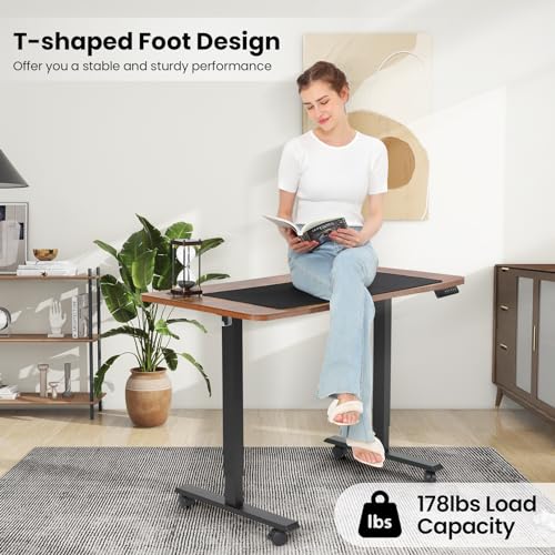 KORGOL Electric Standing Desk 55 x 24 Inches Adjustable Height Ergonomic Sit Stand Up Desk Curved for Home Office Computer Workstation with 2 USB Ports 3 Power Outlets Memory Preset Wheels, Brown