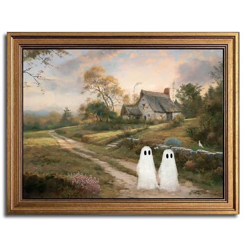 Gold Framed Vintage Halloween Wall Art, Rustic Landscape Wall Decor,...