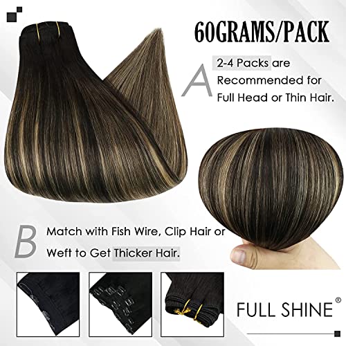 Fshine Clip In Extensions Real Human Hair,7 Pcs 50 g Color 1B 27 1B,Natural Black Mixed Blonde Hair Extensions Clip ins,Invisible and Seamless,Easy to Apply Perfect for Beginners - Image 4