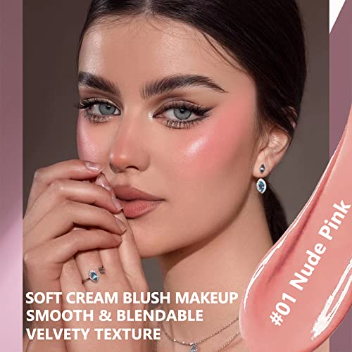 Pasnowfu Liquid Cream Blush Makeup, Matte Soft Velvet Texture Liquid Blush For Cheeks, Lightweight, Long-Lasting, Waterproof, Dewy Finish Cheek Tint Blush To Create Natural-Looking Flush, Nude Pink #TOP2