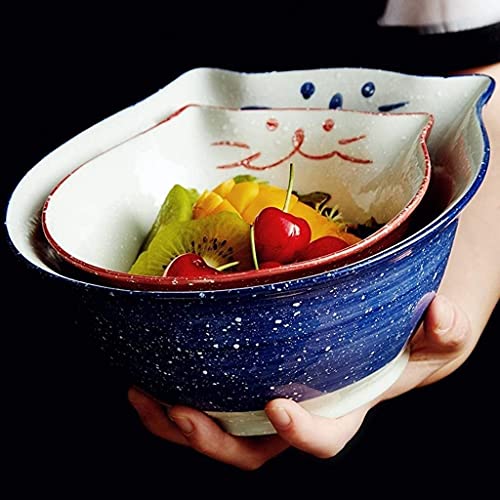 Pasta Bowls Ceramic Creative Grain Bowl Ramen Bowl Household Instant Noodle Bowl Vintage Salad Bowl Ice Cream Dessert Bowl Breakfast Fruit Bowl Salad Bowls,Blue-16 * 16 * 7.2CM (Blue 20.3*20.3*9.3CM)