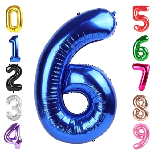 Image of 40 Inch Navy Blue Number 6 Balloon, 6th Blue Birthday Party Decorations
