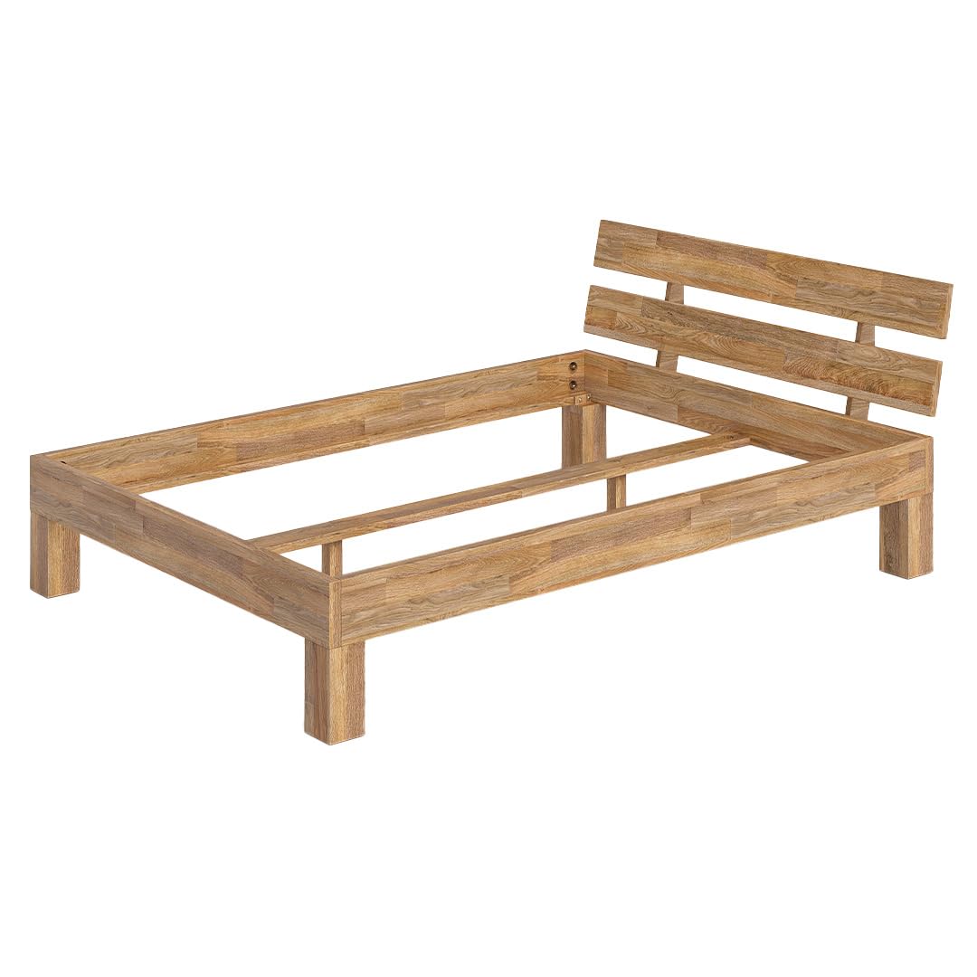 skølm Floki Massivholzbett 140x200 cm aus Eiche - hochwertiges Bettgestell - Bettrahmen mit Bettkopf - Holzbett in Natur geölt - Bett geeignet als Doppelbett - Futonbett Schlafzimmer