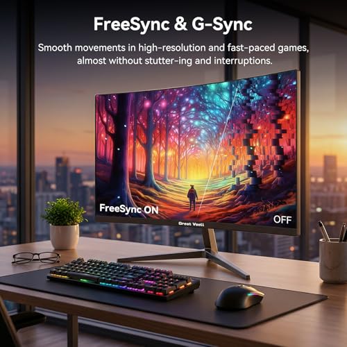 Image of Great voell 24 Inch Curved Monitor 100Hz 98% sRGB Gaming Monitor 3000R Curved FHD 1080P Computer Monitor 4000:1 Contrast Ratio Supports AMD FreeSync HDR HDMI VGA Inputs VESA for Home Office Gaming