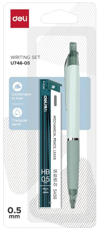 Deli Soft Rubber Triangular Barrel Mechanical Pencil with Leads 0.5 mm Lead Size