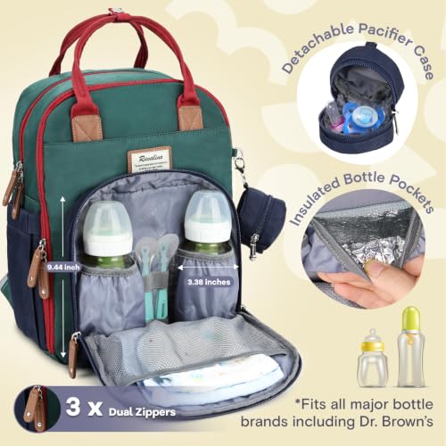 Image of RUVALINO Diaper Bag Backpack-Multifunction Baby Travel Bag with Changing pad, Insulated Bottle Holders & Pacifier Case, Large Capacity, Waterproof, Red-Green-Blue