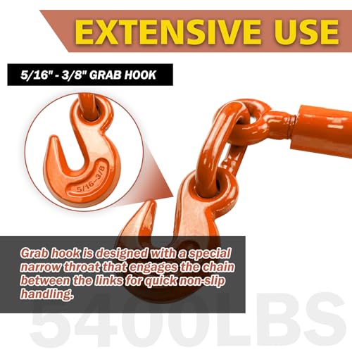 Kituyoto Chain Binders 5/16 To 3/8 Load Binders And Chains 7100 Lbs Ratchet Binder Flatbed Accessories And Tractor Tie Downs 4 Pack Orange thumb #3
