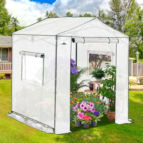 Image of EAGLE PEAK 6x6 Pop Up Walk in Greenhouse, Easy Setup, Gable Roof, White