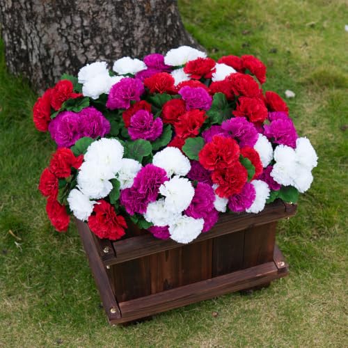 SupBri Artificial Flowers for Outdoor, UV Resistant Fake Flowers & Plants, Silk Faux Carnation Fowers for Outdoor Planters Home Garden Office Patio Front Spring Decorations (Red,White,Purple) - image 1