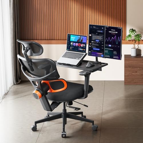 Image of Newtral Office Chair Ergonomic - Home Office Desk Chair, Big and Tall Office Chair, Auto-Following Lumbar Support for Back Pain, Adjustable Seat Depth and Height (No Foot Rest + Laptop Table, Black)