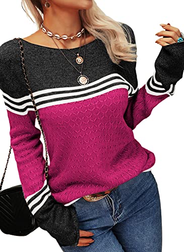 Image of Danedvi Womens Fall Fashion 2026 Sweaters Colorblock Lightweight Striped Crewneck Winter Trendy Pullover Tops