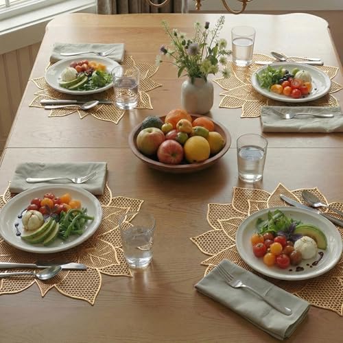 Image of Kuber Industries 4 Pcs Set Leather Side Table Mats | Washable Placemat /Dining Table Mat for Wedding and Family Functions | Patta Design - Golden