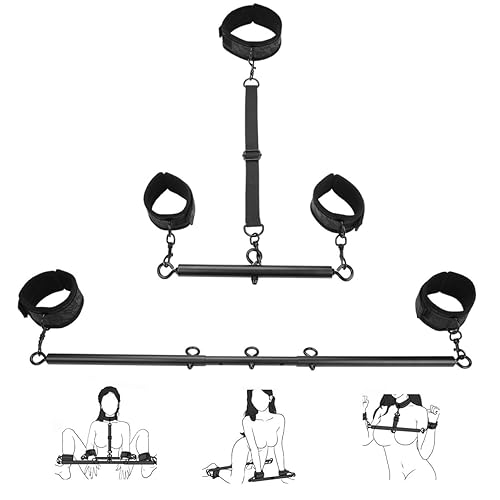 Spreader Bar Sex Toys with Wrist Ankle Neck Collar Restraint Kits Adjustable Handcuffs Collar Bondage Set BDSM for Adult Couple (Black) - Black