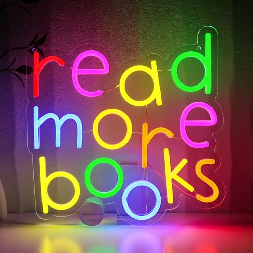 Image of Read More Books Neon Sign for Wall Decor, Reading Led Signs for Library, USB Dimmable Neon Lights for Classroom Reading Corner Bedroom Study Room Home Book Club Motivational Wall Art