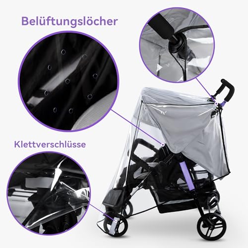 bemece Universal Regenschutz für Zwillingwagen, Regenschutz Geschwisterwagen für Zwillinge Kinderwagen Buggy, Regenfest Staubdicht Winddicht für Outdoor-Baby Schutz - Linke Rechte