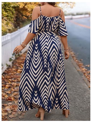 Image of Floerns Women's Plus Size Cold Shoulder Short Sleeve Split Thigh Long Dress