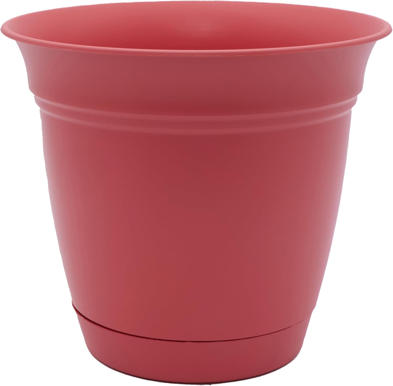 The HC Companies Eclipse Round Planter with Saucer - Outdoor & Indoor Plant Pot with Drainage Holes - Lightweight, UV-Resistant Plastic Pots for Plants, Flowers & Herbs (16" Rose, Pack of 1)