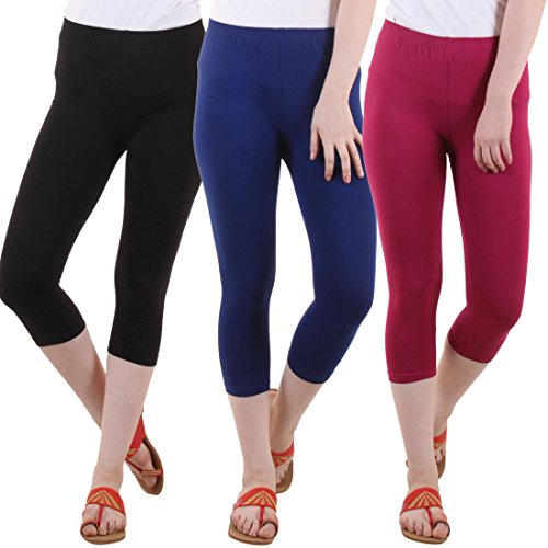 Image of DIAZ Women's Super Combed Cotton Elastane Stretch Slim Fit Printed Capri -Pack of 3