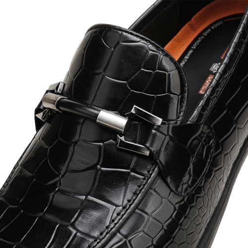 Image of Mens Leather Penny Loafers, Classic Crocodile Printed Business Dress Shoes with Metal Buckle Slip on Penny Shoes for Mens