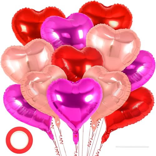 Image of 12 Pcs Colorful Heart Balloons,18 Inch Heart Foil Balloons Love Balloon Valentine Balloon for Birthday Party Wedding Engagement Party Baby Shower Valentine Day Decorations