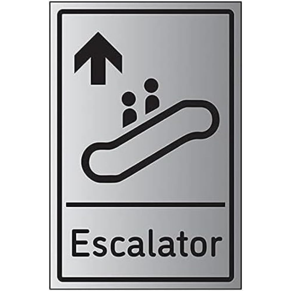 V Safety Escalator Arrow Up - 200mm x 300mm - Self Adhesive Aluminium Effect