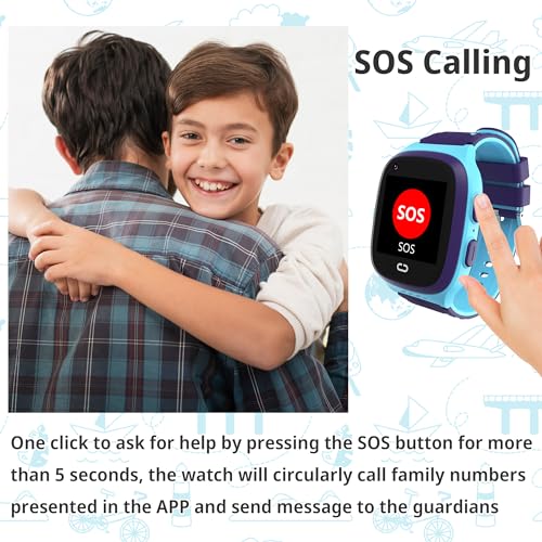 Image of 4G Kids Smart Watch with GPS Tracker Video Voice Calling Text Chat SOS Call, Waterproof Smartwatch Age 5-12, Wallpaper Store School Model Camera Pedometer Games Alarm Clock Stopwatch for Kids(Blue)