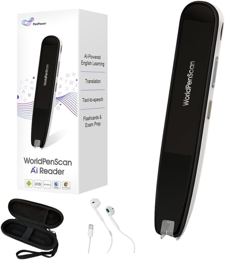 WorldPenScan AI Reader Bundle with A Travel Case and Wired Earbud