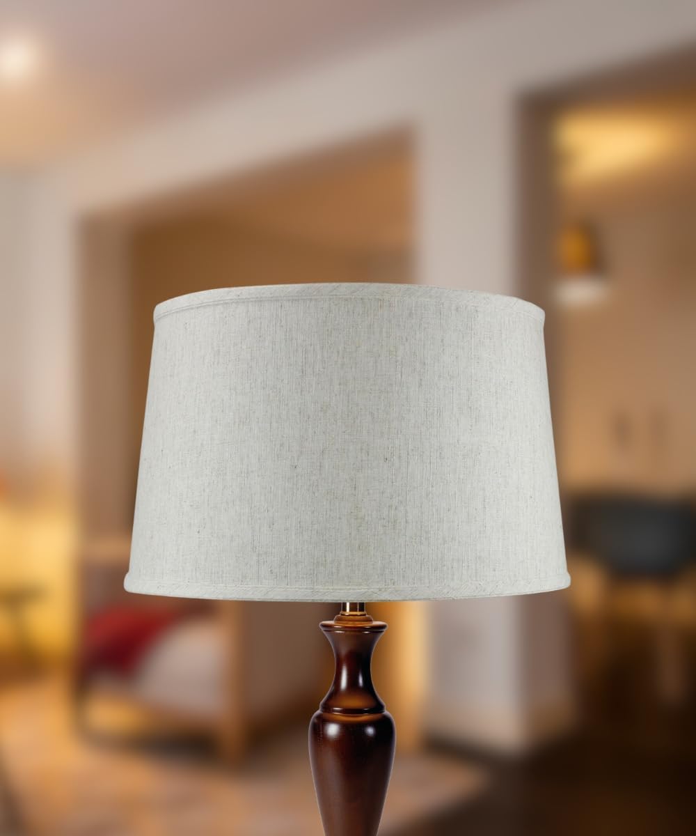 14x16x10 Shallow Drum Hard Back Textured Oatmeal Lampshade with Brass Spider fitter - Perfect for table and Desk lamps - Large, Off-white