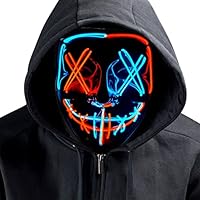 Feeziloe LED Halloween Mask, Light Up Rave Face Mask Costume-3 Lighting Modes, Scary Mask for Fancy Dress Halloween, Adults Kids Cosplay Costume Party, Halloween, Christmas \u2026