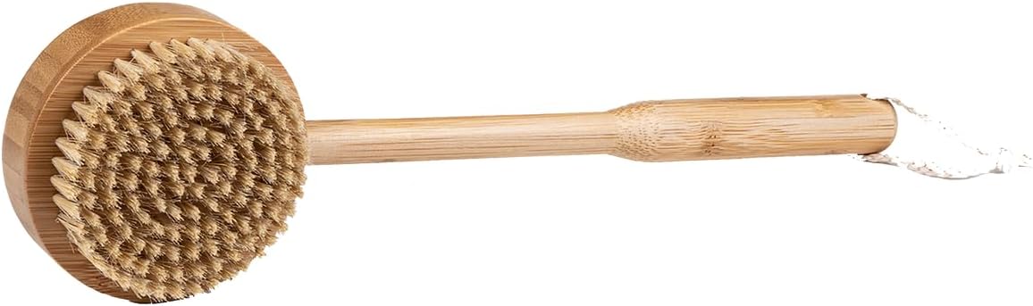 Baudelaire BA Bamboo Long-Handle Bath Brush, 14-inch Long, Bath Accessories