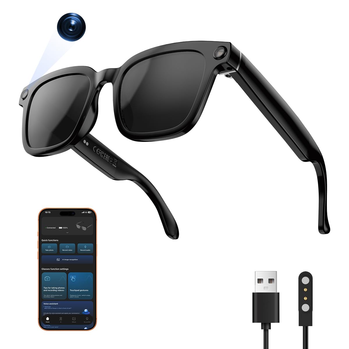 Photo 1 of XO AI Smart Glasses,HD 1080P Camera Glasses with Video Recording & Photo Taking,140+ Language Real-Time Translation Glasses Perfect for Travel, Business(Black)