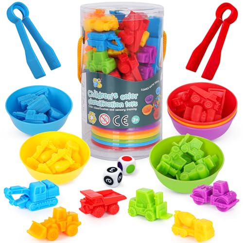 YIQOGAME Spielzeug Ab 3 Jahre,Farbiger Klassifikationsspielzeuge Set Montessori Spielzeug Ab 3 Jahre Mit Passenden Sortierbechern Und Pinzetten Lernspielzeug Kinderspielzeug Lernen Feinmotorik