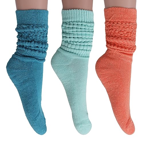 Image of AWS /American Made 3 Pairs Colorful Cotton Slouch Socks Pack for Women Shoe Size 5 to 10