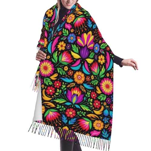 KQWYPCX Women Scarf Fashion Pashmina Shawls Wrap Cashmere Winter Warm for Wedding Travel Party (Mexican Floral)