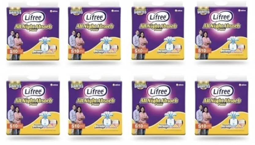 COMPATIBLE WITH LIFREE S10 Adult Diapers Small size set of 8 Lifree ALL NIGHT ABSORB Pants Adult Diaper Pants Unisex, Small, 80 Pieces, Waist size - 24-33 Inches, 60-85 cm (Pack of 8) up to 8 HOURS ABSORBENT-image-13