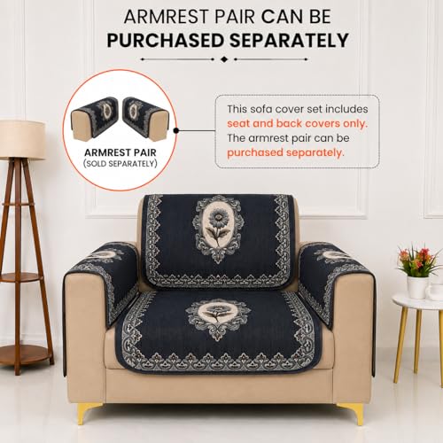 Image of Homerz Premium 'Maharaja Paradise Series' Sofa Cover | Net Fabric Sofa Cover | Washable, Anti-Dust Backed & Wrinkle Resistant Cover (Regal Flower, 1 Seater, Seat Cover with Backrest)