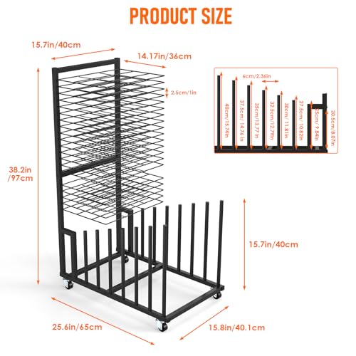 Image of jxgzyy Art Storage Rack 2 in 1 Metal Canvas Storage Racks with Wheels Art Drying Rack with 20 Removable Shelves 1 inch Apart Painting Display Stand for Canvas Drawing Board Artworks Drying