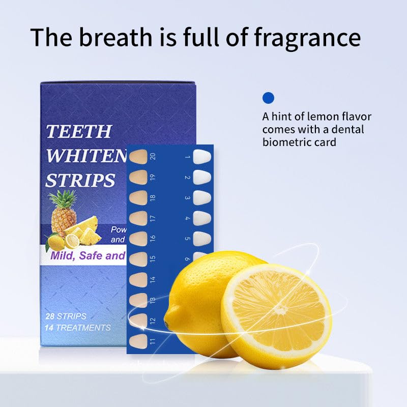 Image of BDIKFNL Teeth Whitening Strips, 28 Strips /14 Treatments, Bromelain and Lemon Peel Oil, Mild and Safe