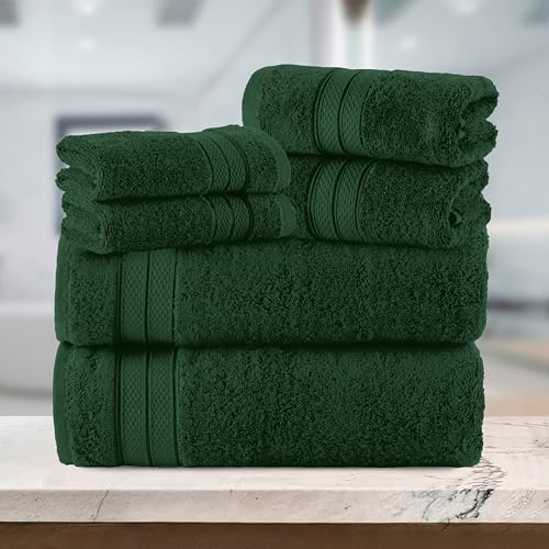 Image of Elegant Comfort Luxury 6-Piece Towel Set, Premium Soft 100% Turkish Cotton, Three Line Popcorn Design 2 Bath Towels, 2 Hand Towels and 2 Washcloths Towel Set - Quick-Drying and Absorbent, Forest Green