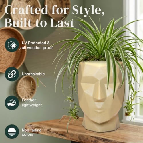 Image of YUCCABE ITALIA Fox B FACE Planter Stylish Planter Pot for Indoor and Outdoor Plants Perfect Planter Pot for Living Room and Home, Beige, 18 Inch