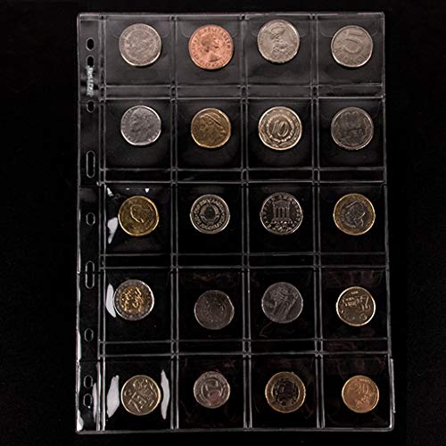 Image of 200 Pocket Coin Binder Pages 1.77 inch Collection Album Holder 10 Pcs | OSOPOLA Acidfree PVC 45x45mm Pockets Fit Coins With A Diameter Below 40mm 10 Binder Sheets 20 Pockets /Sheet CS03220