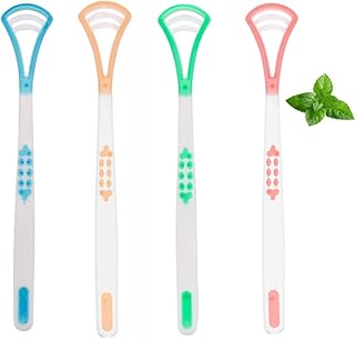 Angzhili 4 PCS Tongue Cleaner Scrapers Brushes,Oral Care Tongue Brush for Adults and Kids to Keep Fresh Breath,Tongue Cleaners Soft Serrations for Gentle but Effective Cleaning (red+yellow+blue+green)
