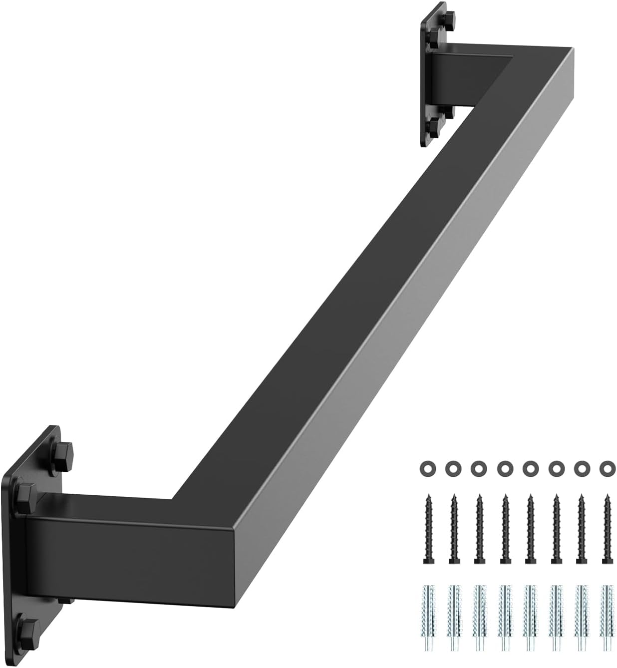 VEVOR Wall Mounted Stair Handrail, 3ft Black Iron Staircase Handrail Indoor, 250lbs Load Capacity, Industrial Railing Hand Rail for Steps, Square Tube for Loft Porch Deck, 2 Sections 3 Feet Iron