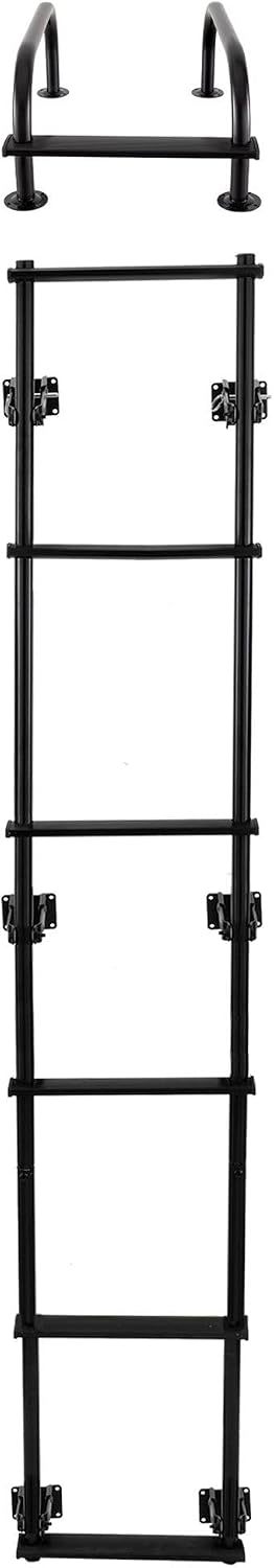 Tough Grade 76'' Collapsible RV Ladder – Universal Fit with Hinges, Lightweight & Durable, Includes Handrail Kit (Black)