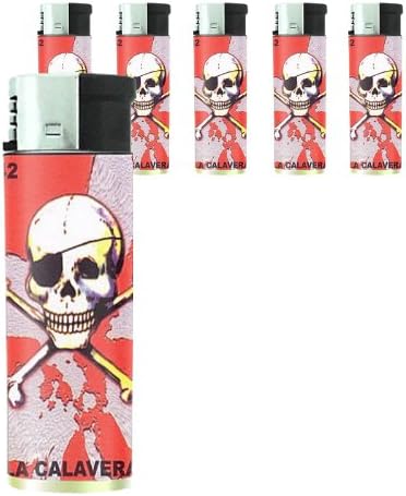 Loteria Pirate Skull Butane Refillable Electronic Lighter Set of 5 Pieces D-434