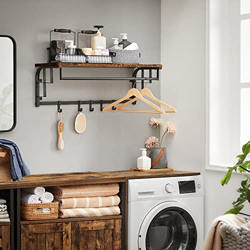 VASAGLE Perchero de Pared, Perchero Colgante con 5 Ganchos Extraíbles, Estante Montado en Pared, Barra de Colgar, para Pasillo, Dormitorio, Sala de Estar, Marrón Rústico y Negro LCR102B01 - imagen 4